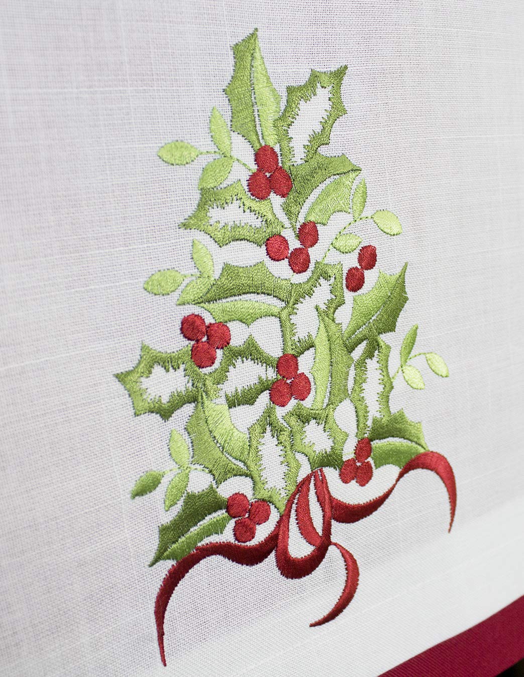 Embroidered Holly Christmas Tree Double-Layer Holiday Tablecloth