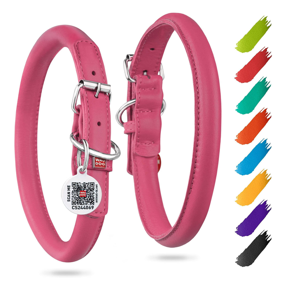 Collare per cani in pelle tubolare imbottito, tutte le taglie, circonferenza collo 25–33 cm, rosa