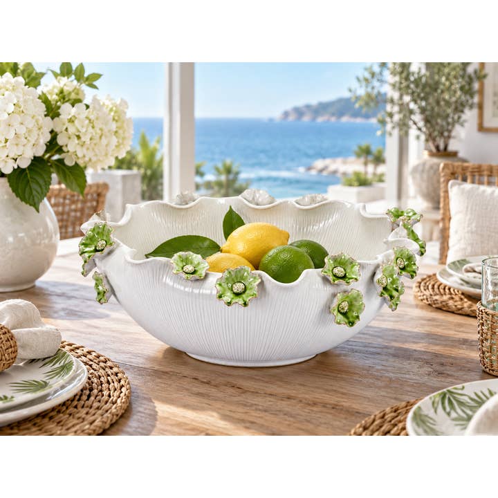 Garden Blossom Ceramic Bowl White & Green