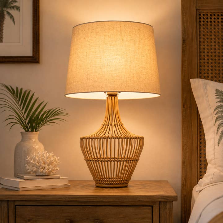 Havana Rattan Table Lamp with Jute Drum Shade