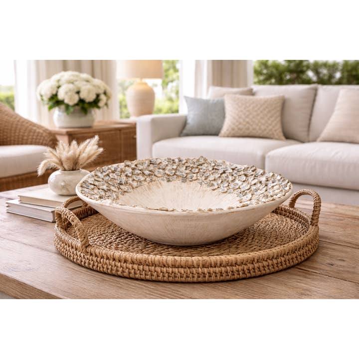 Coastal Barnacle Ceramic Bowl Cream Indigo