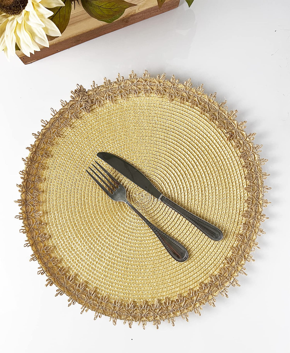 Rustic Jute Border Handwoven Placemats 15" Round