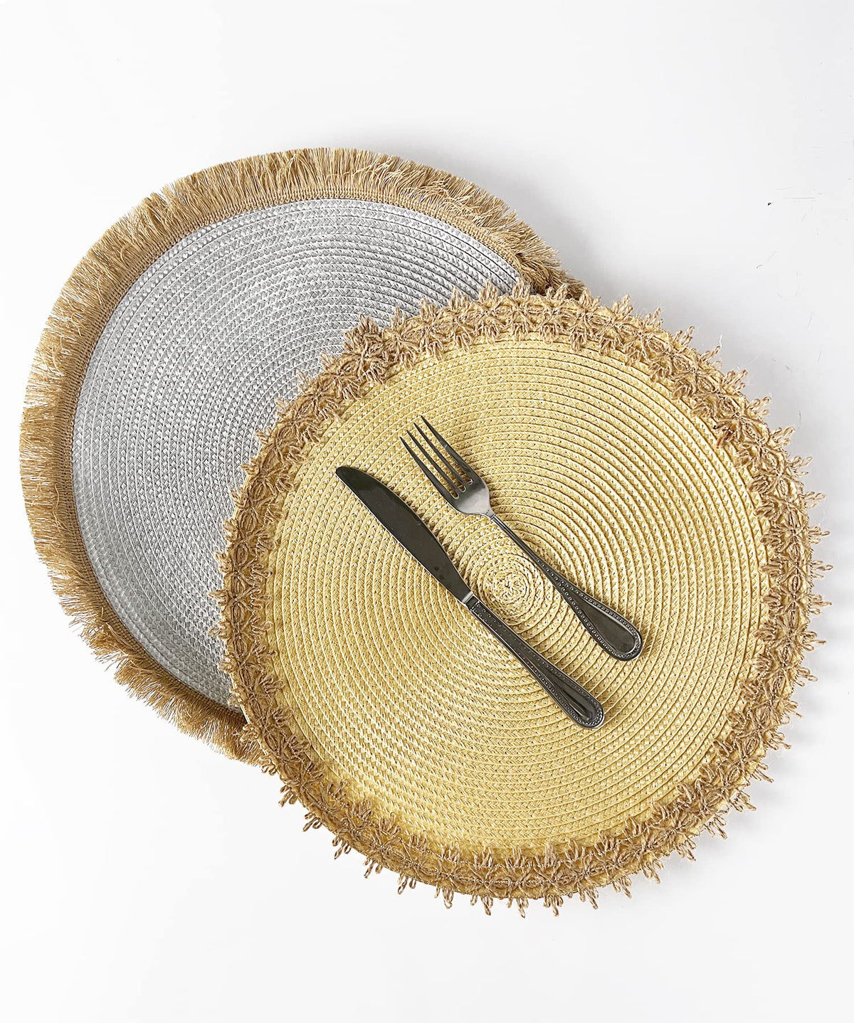 Rustic Jute Border Handwoven Placemats 15" Round