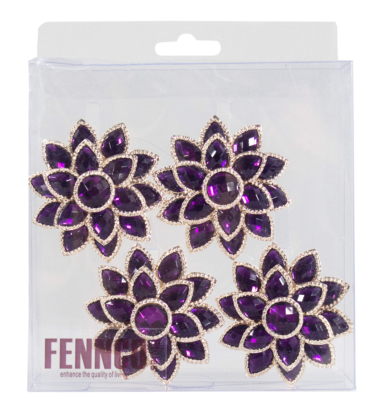 Fennco Styles Rhinestone Crystal Flower Napkin Rings Wedding Holiday Table Decoration - Set of 4
