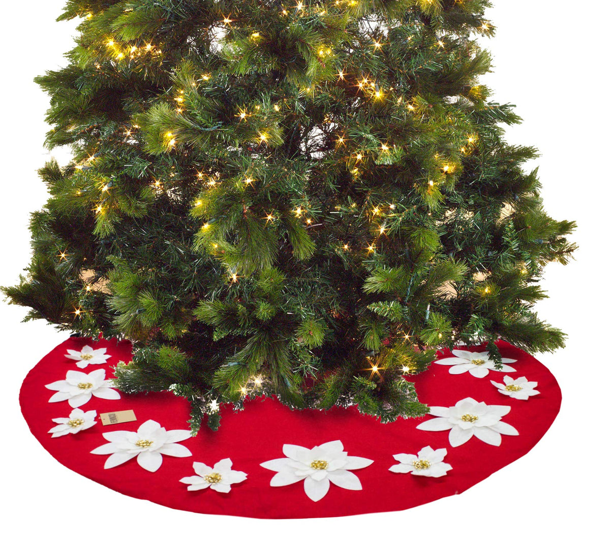 Handmade Holiday Unique 3D Poinsettia Christmas Tree Skirt (53")