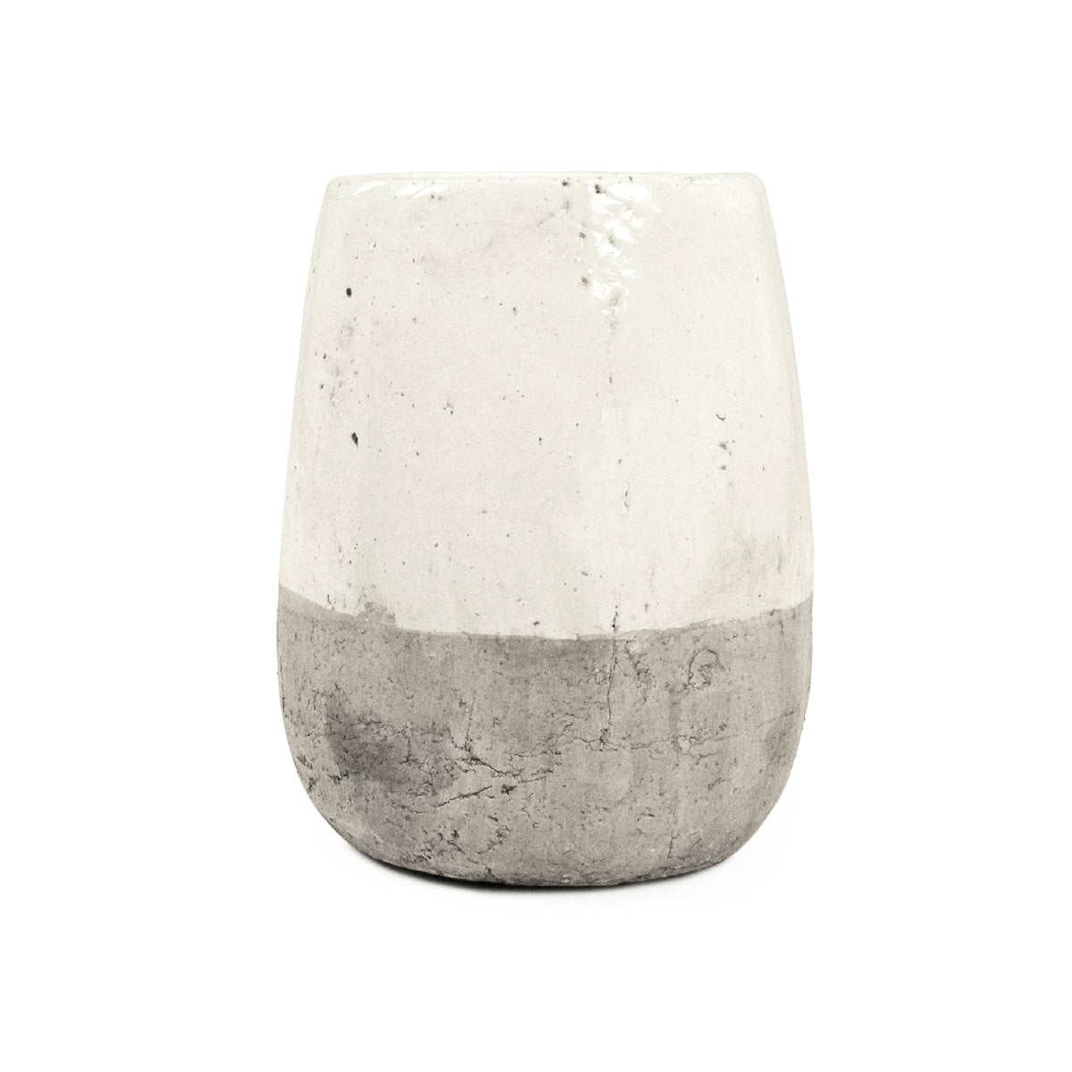 Two Tone Distressed White Ceramic Vase 7.5 in