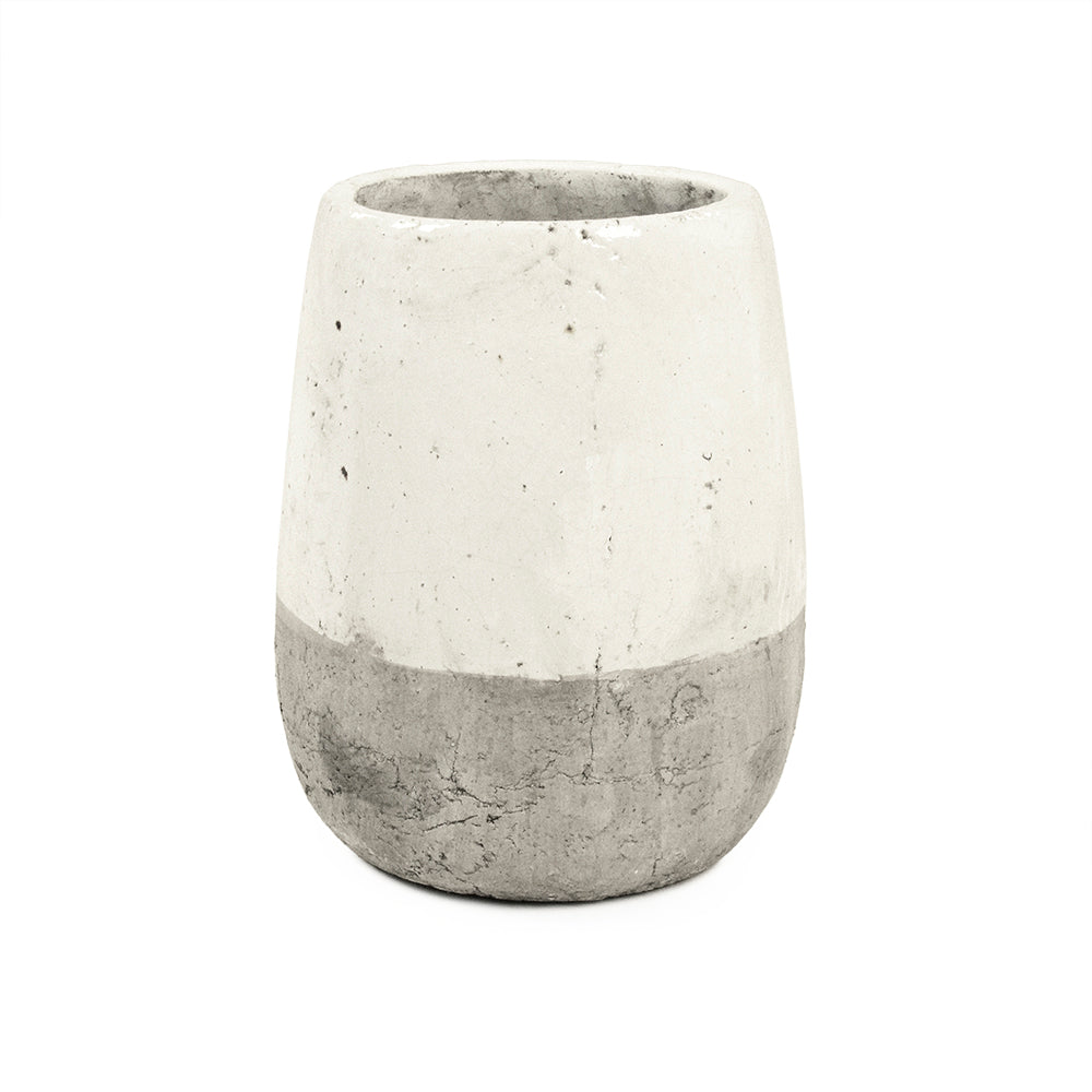 Two Tone Distressed White Ceramic Vase 7.5 in