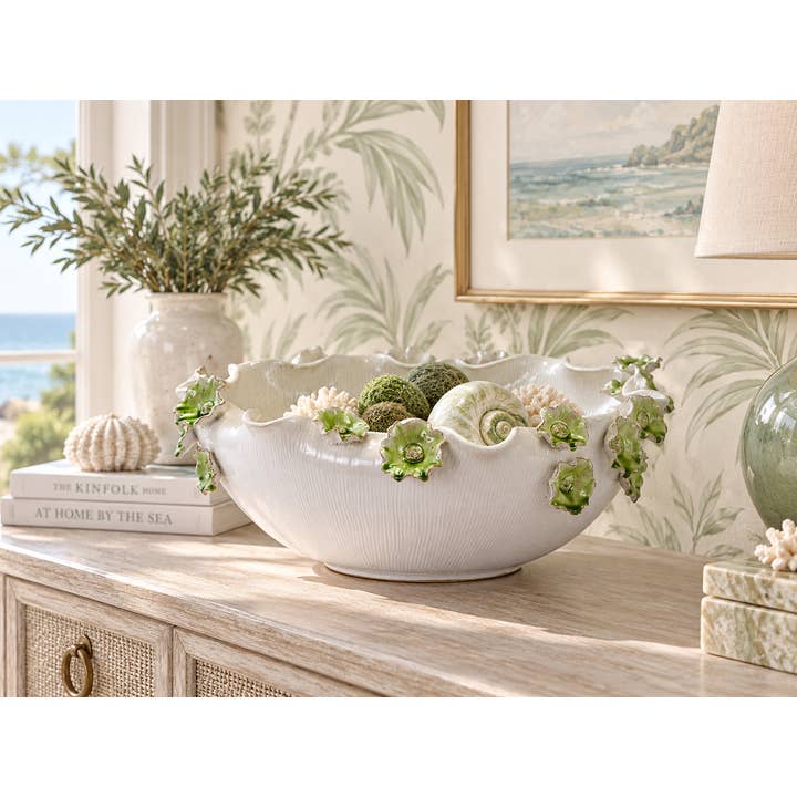 Garden Blossom Ceramic Bowl White & Green
