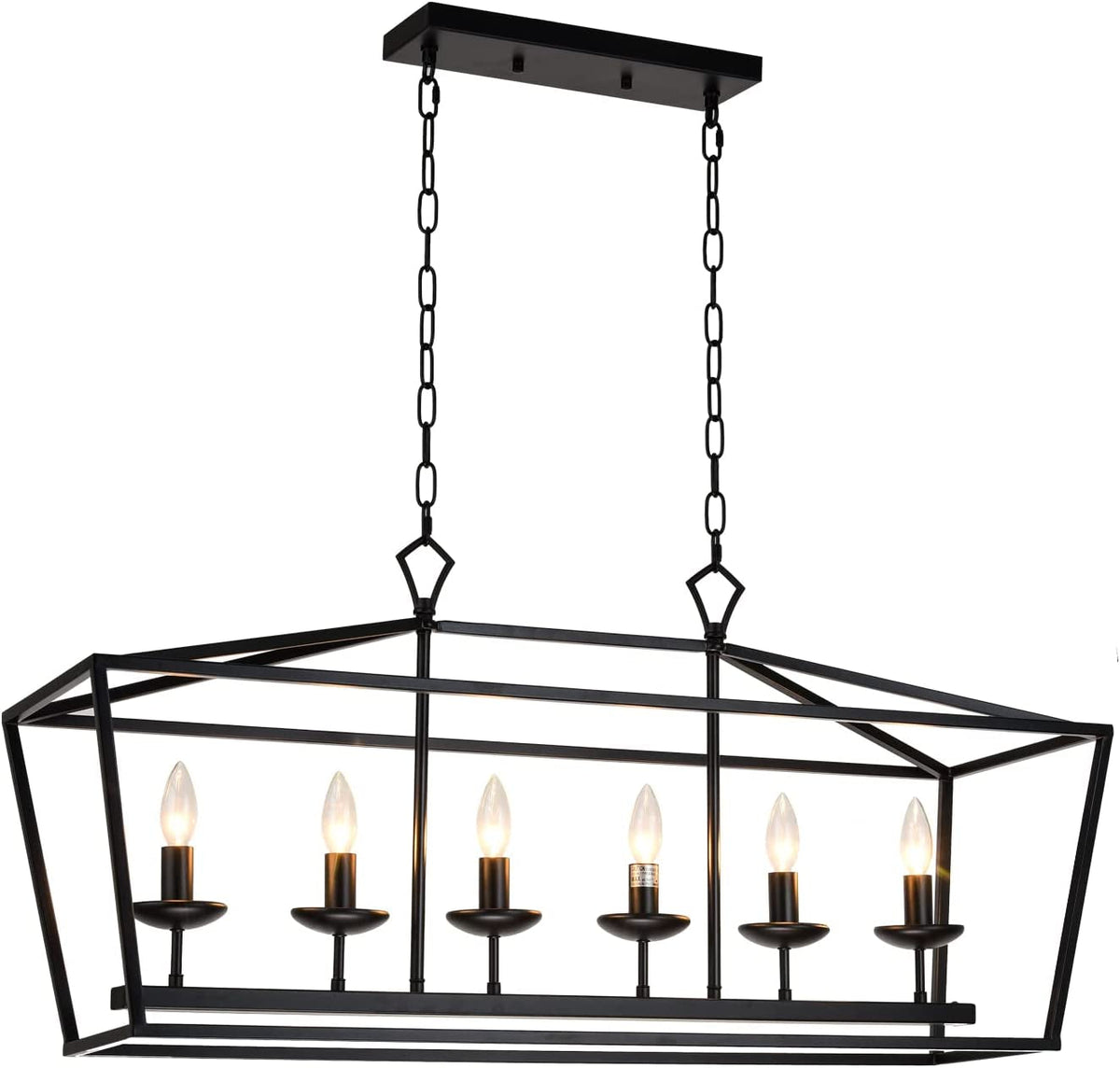 Lustre linéaire à 6 lumières style bougeoir, noir