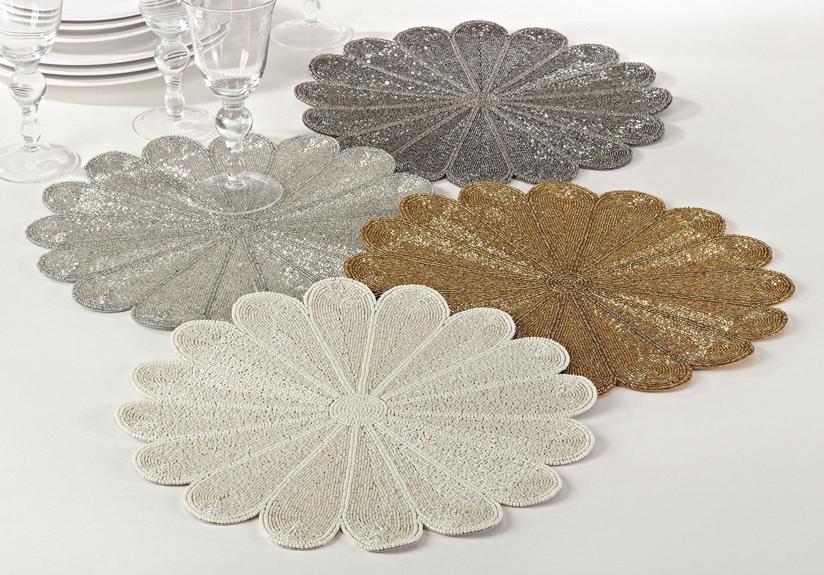 Flower Design Handmade Beaded 15-inch Round Placemat