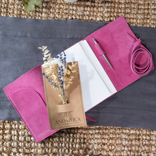 Journal en daim fuchsia avec papier en coton biologique : Grand
