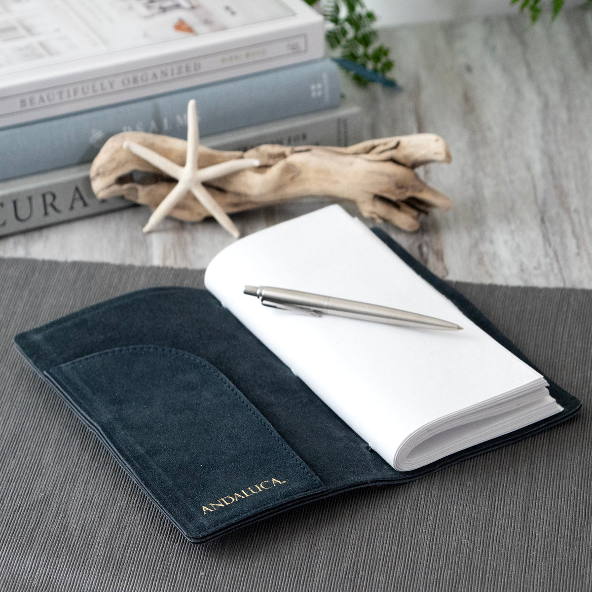 Journal en daim gris-bleu avec papier en coton biologique : petit