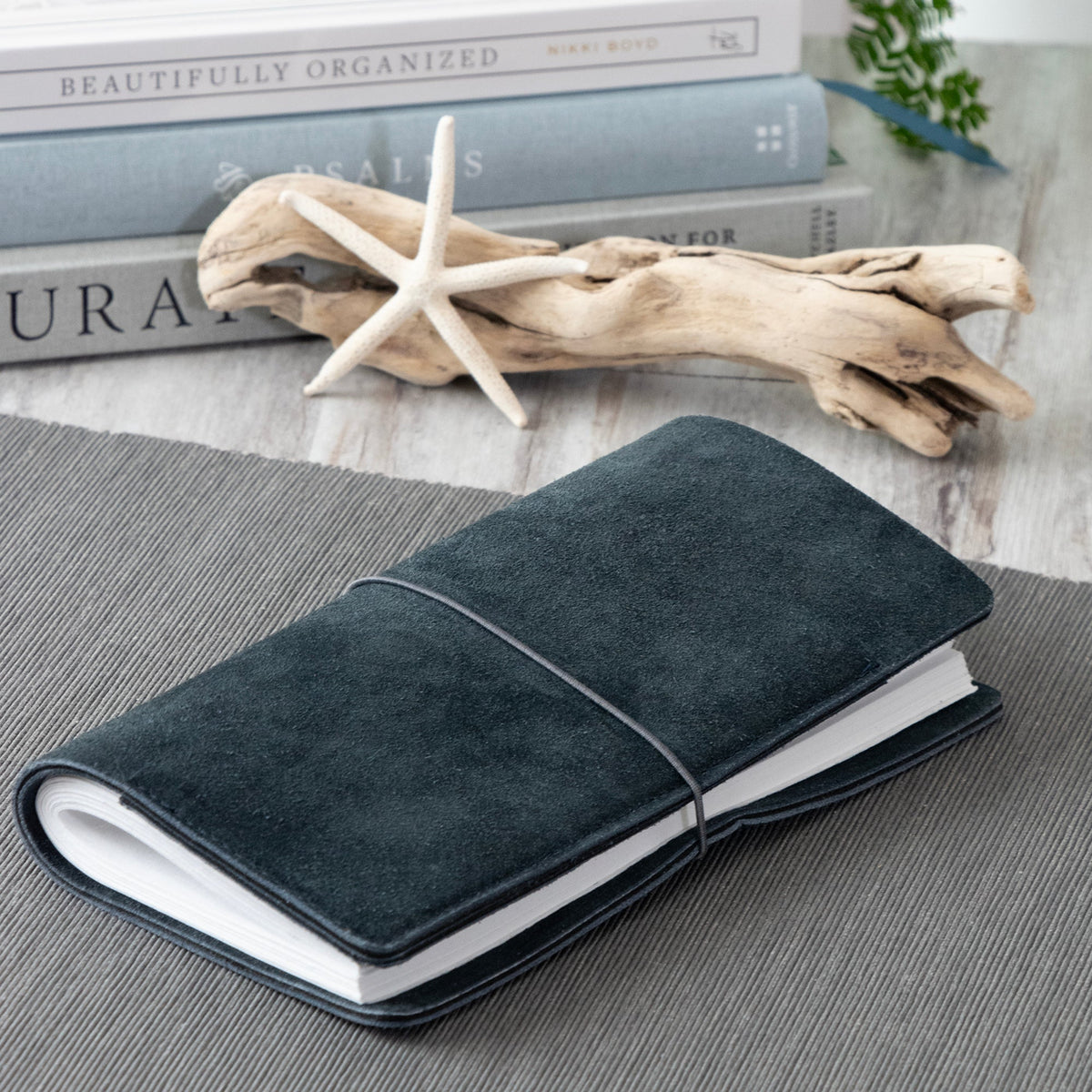Journal en daim gris-bleu avec papier en coton biologique : petit