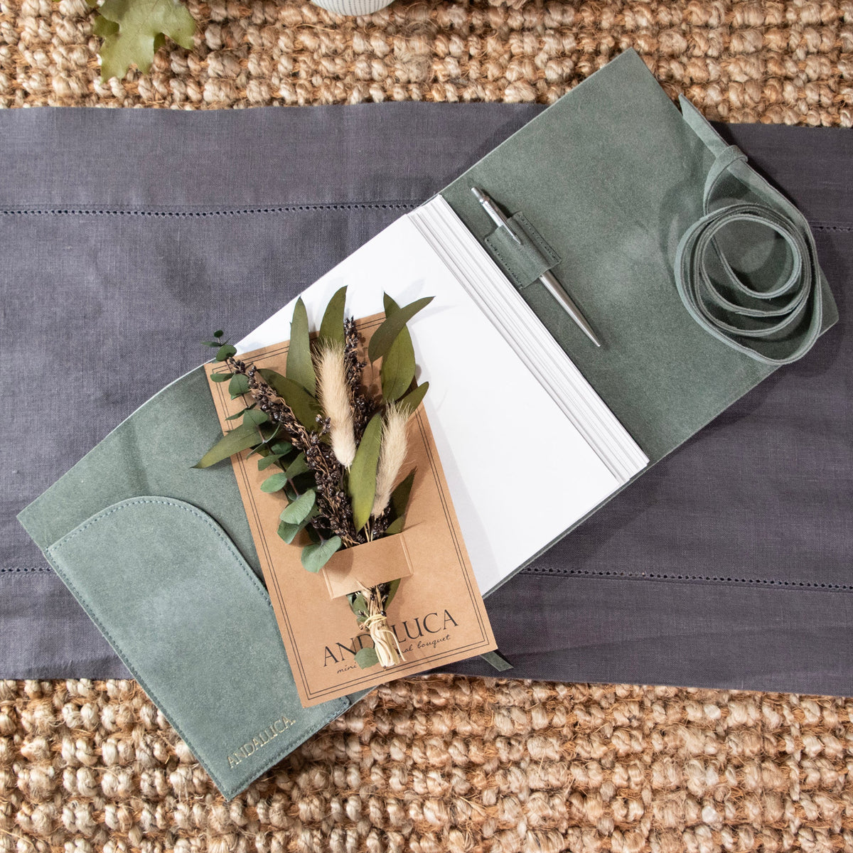 Journal en daim gris sarcelle avec papier en coton biologique : Grand