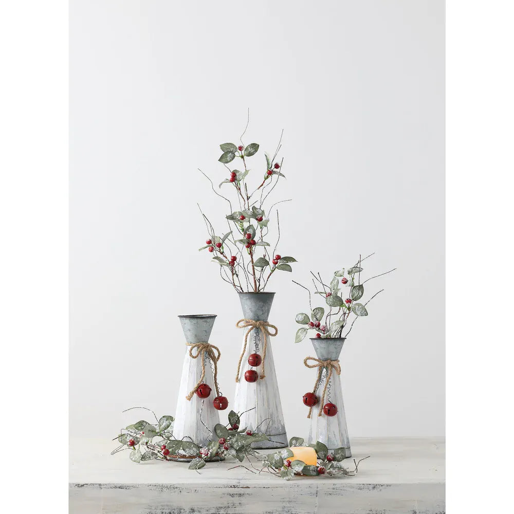 Artificial Frosted Leaves and Berry Pick – Green & Red – Realistic Faux Floral Accent