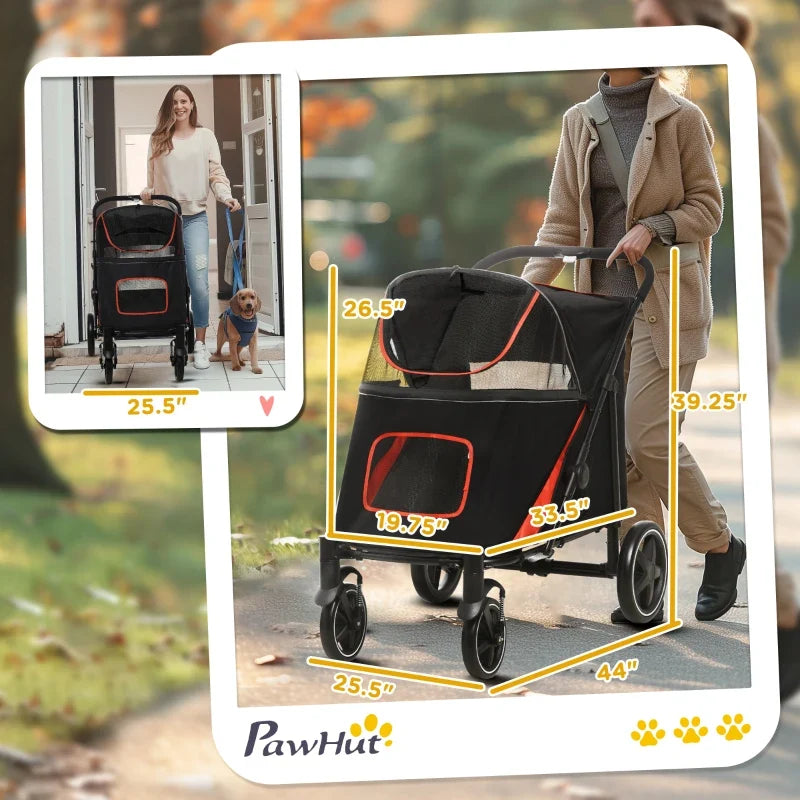 Passeggino pieghevole "one-click" per cani di taglia grande, media e piccola, animali domestici e gatti con vano portaoggetti