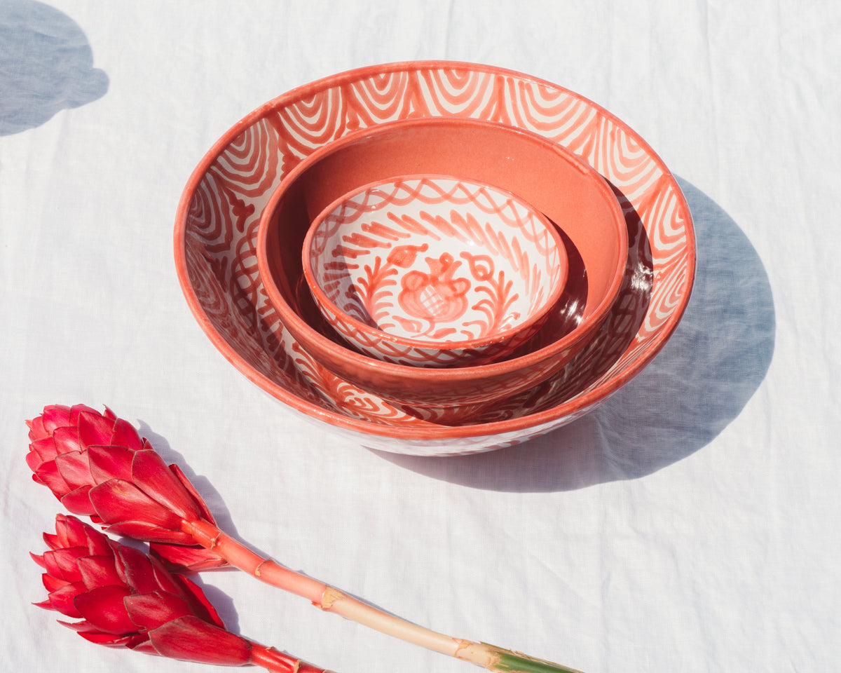 Medium bowl with coral glaze