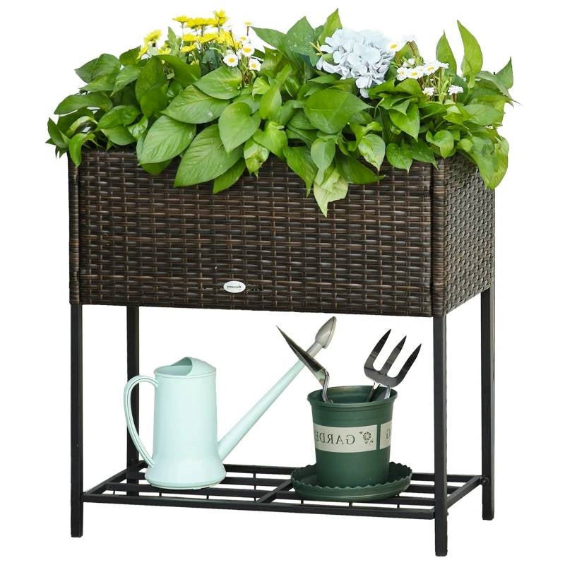 Fioriera rialzata da giardino in rattan sintetico moderno marrone