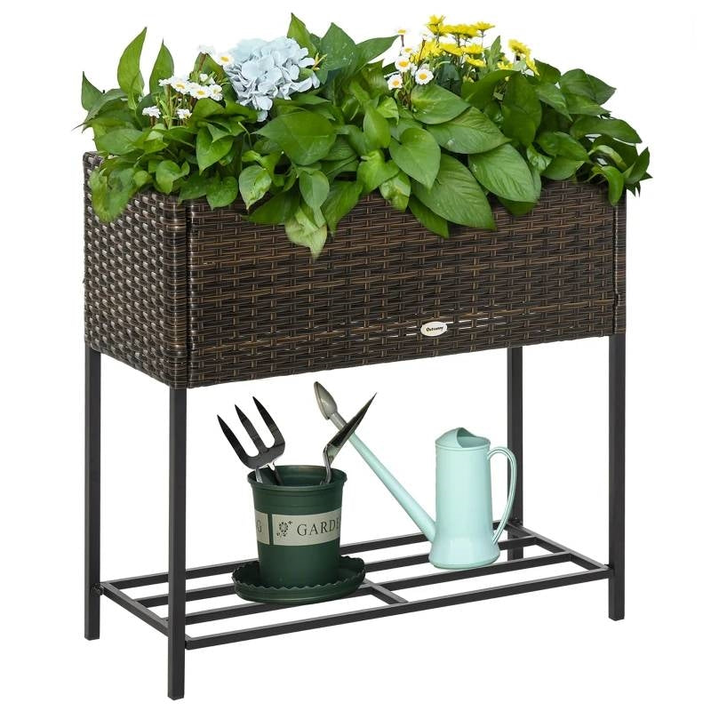 Fioriera rialzata da giardino in rattan sintetico moderno marrone