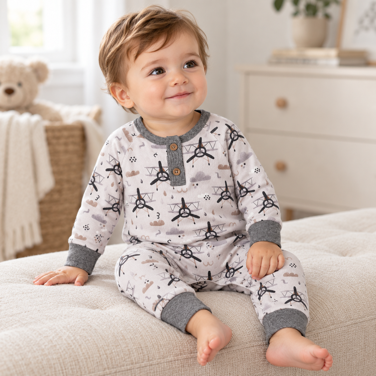 Little Aviator Bamboo Henley Romper