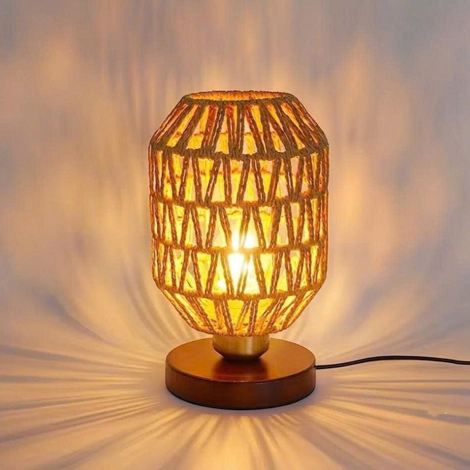 Hemp Rope Woven Table Lamp | Rustic Wooden Base Desk Light