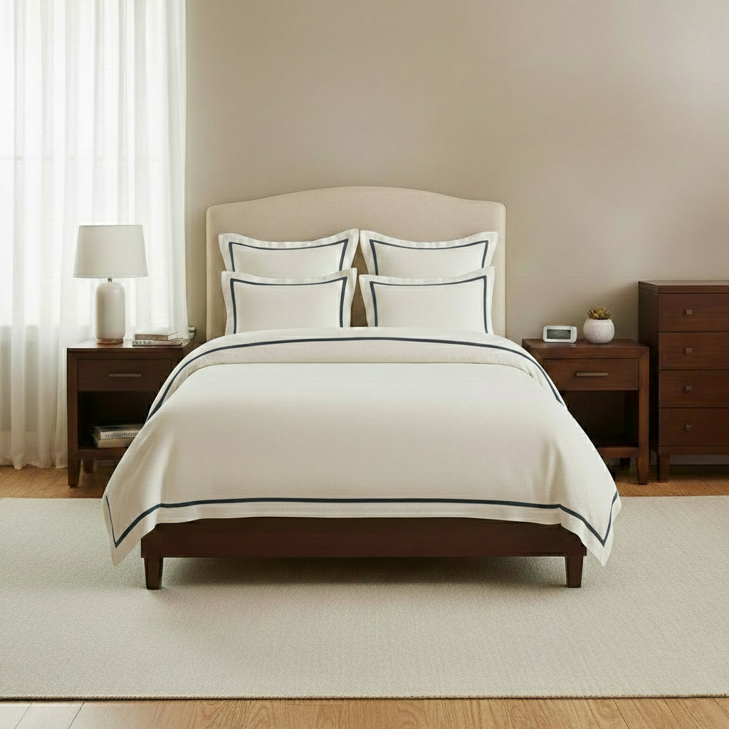 Set copripiumino in lino con bordo a cornice