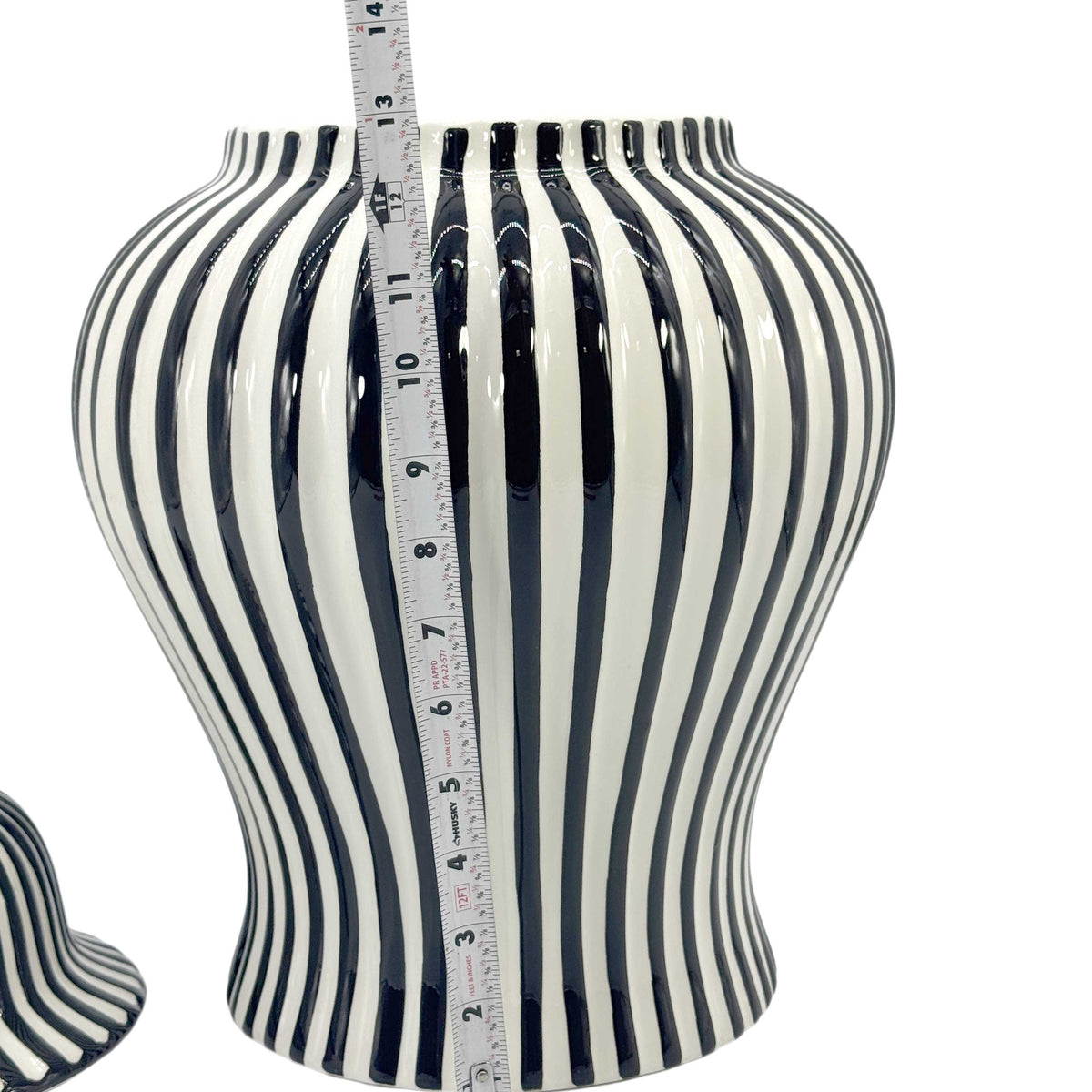 Black & White Candy Cane Striped Ceramic Vase – 18"