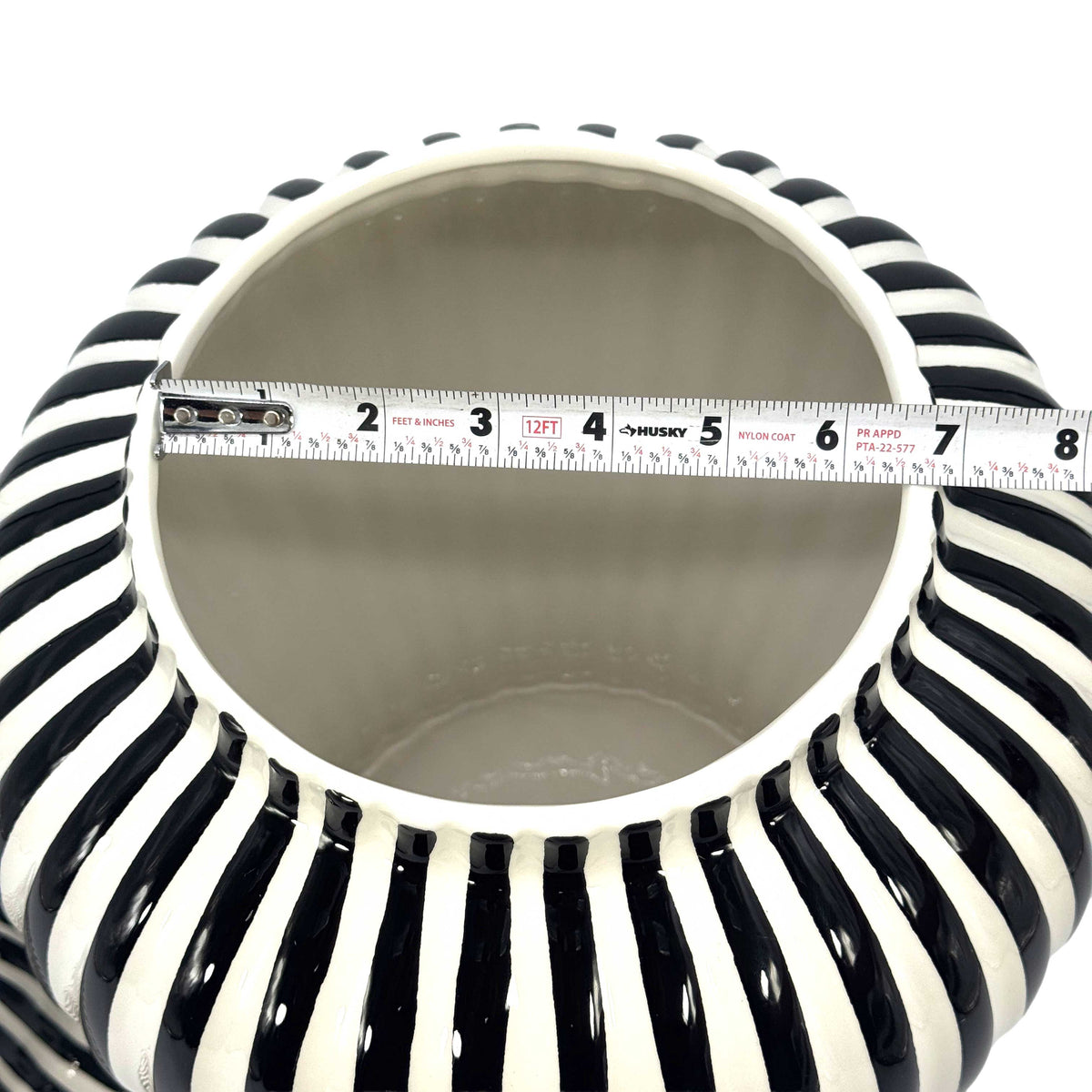 Black & White Candy Cane Striped Ceramic Vase – 18"