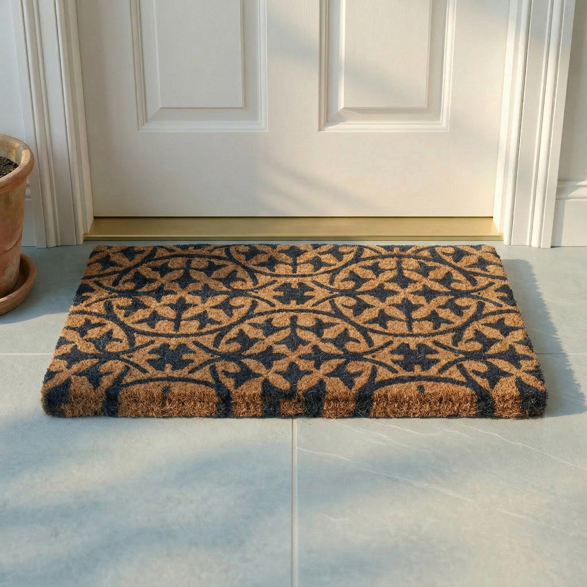Paillasson en coco à carreaux bleus
