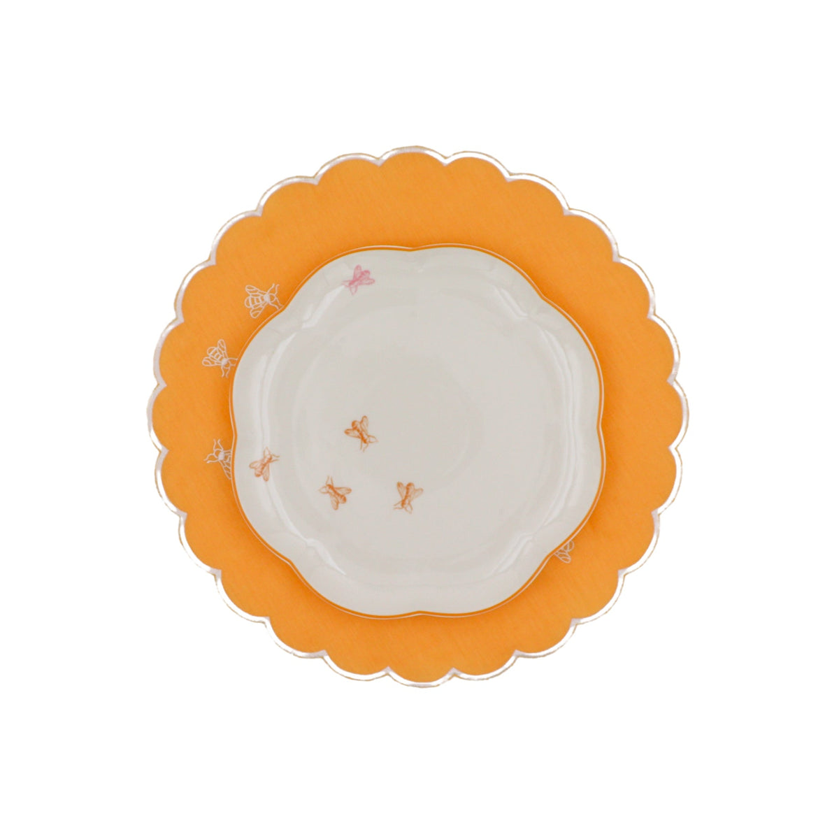 Assiettes à dîner en céramique à bords festonnés Bumble Voyage – Caisse de 12 (+3 assiettes en prime)