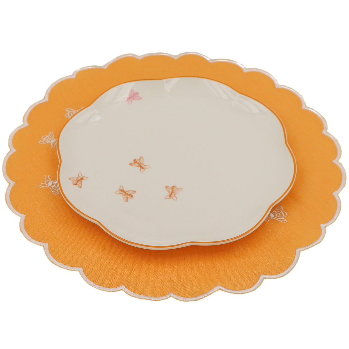 Assiettes à dîner en céramique à bord festonné Bumble Voyage – Lot de 4 (+ 1 assiette offerte)