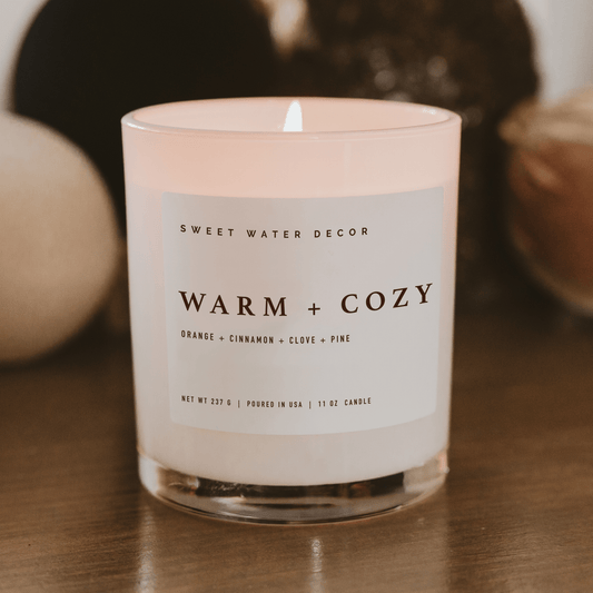 Warm and Cozy Soy Candle - White Jar - 11 oz