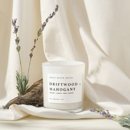 Candela di soia Driftwood and Mahogany - Vaso bianco - 312 g