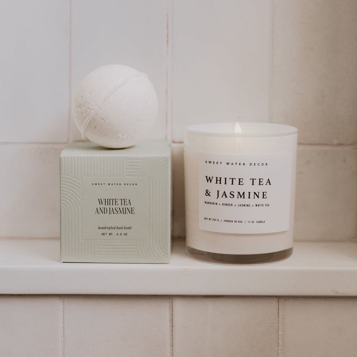 Bougie au soja Thé blanc et Jasmin - Pot blanc - 312 g