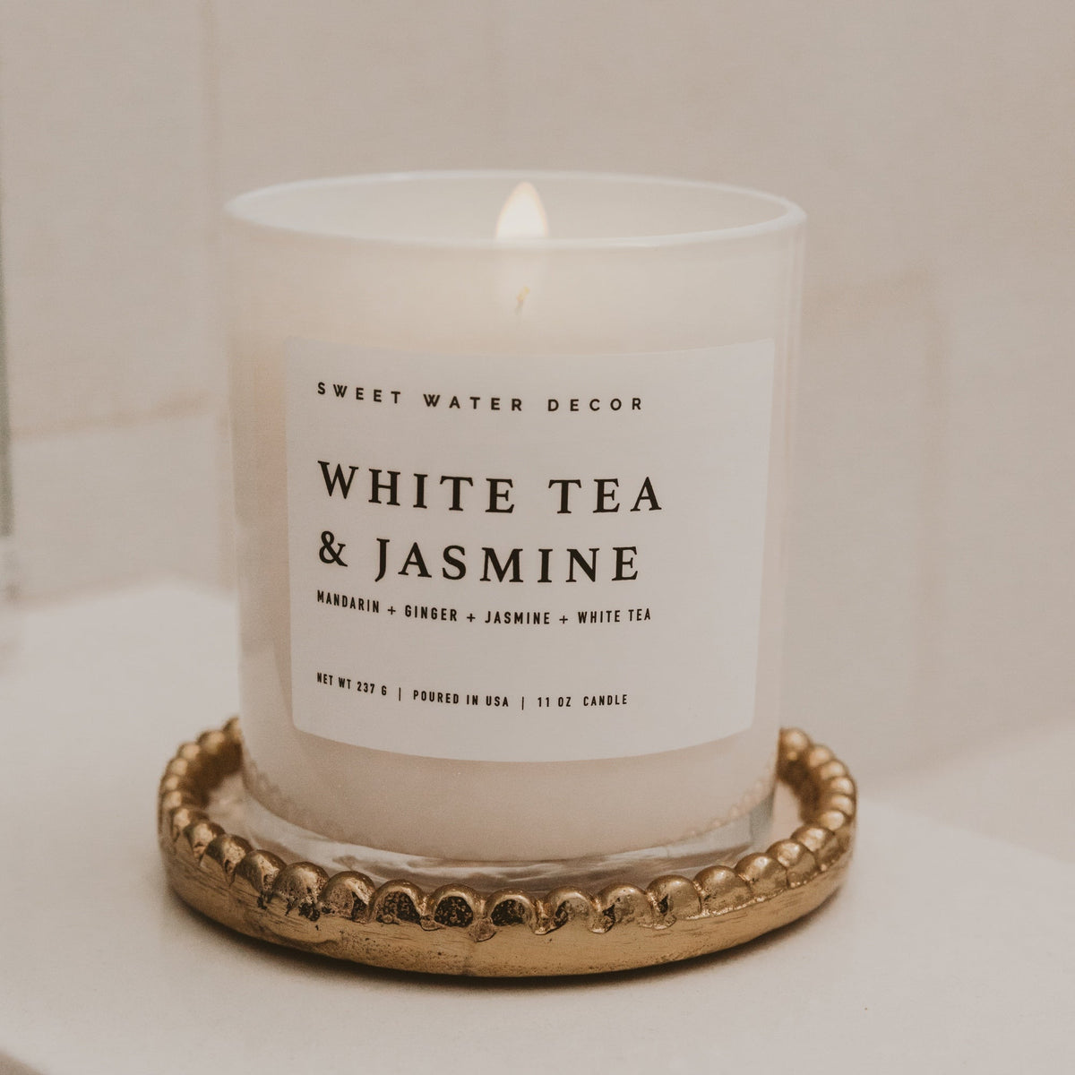 Bougie au soja Thé blanc et Jasmin - Pot blanc - 312 g