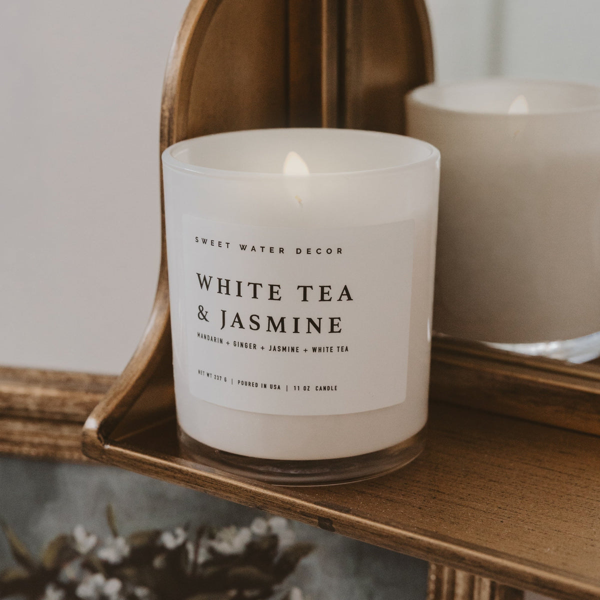 Bougie au soja Thé blanc et Jasmin - Pot blanc - 312 g