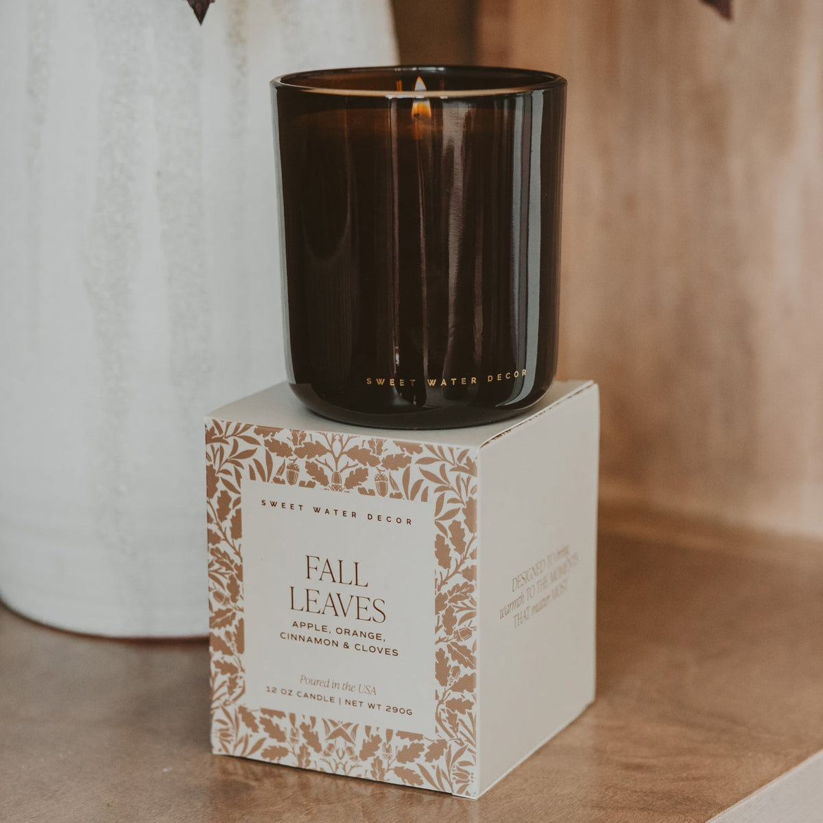 Bougie au soja feuilles d'automne - Pot en verre ambré dans un coffret - 340 g