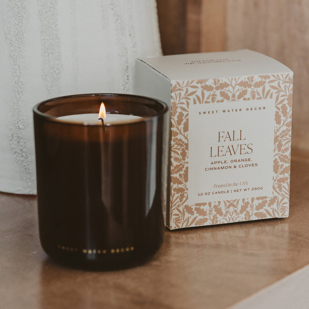 Bougie au soja feuilles d'automne - Pot en verre ambré dans un coffret - 340 g