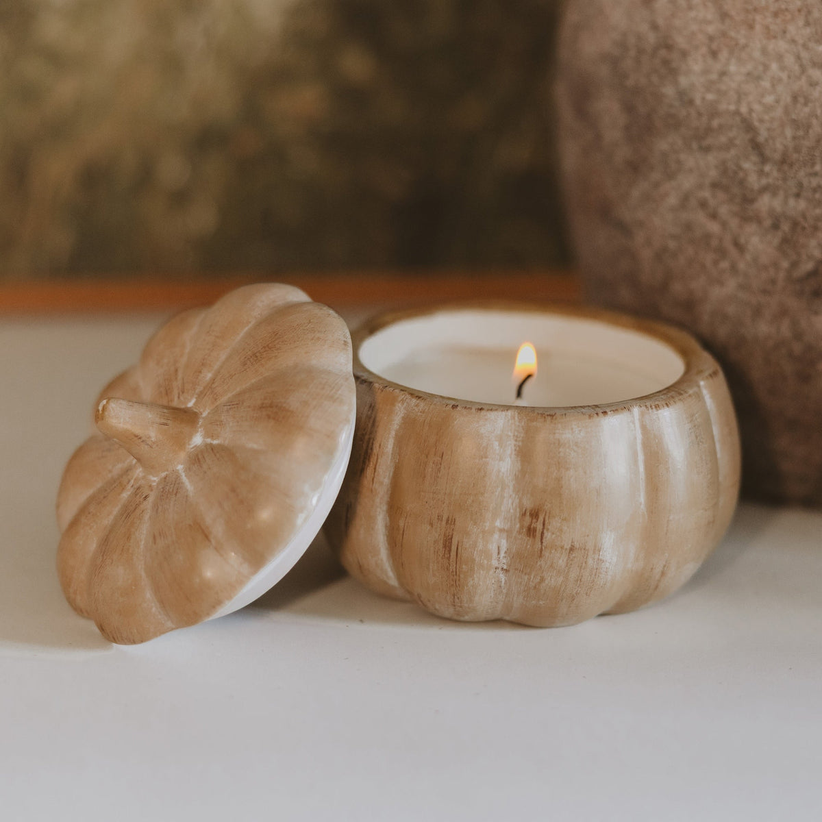 Candela di soia al profumo di zucca speziata - Vaso in ceramica a forma di zucca - 225 g