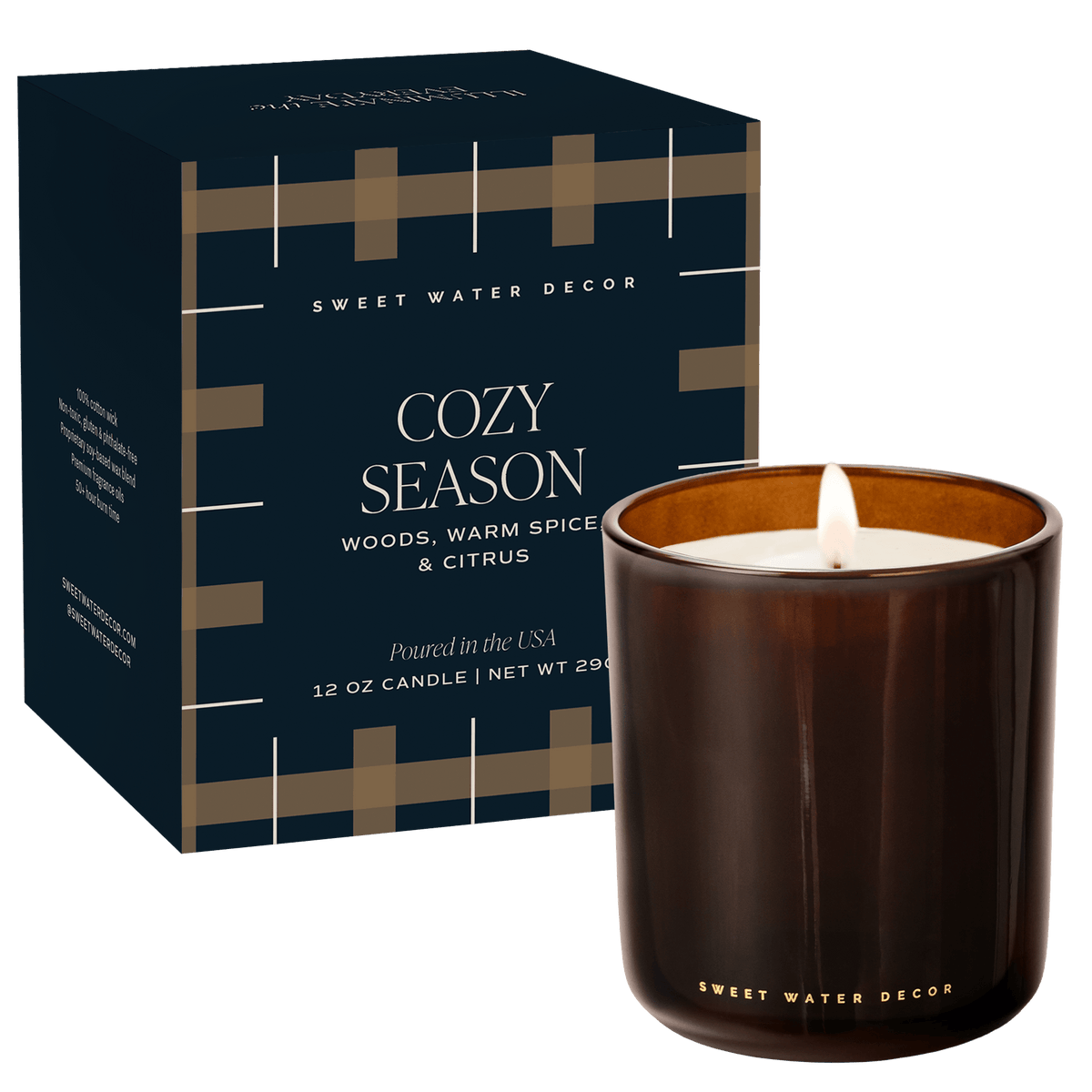 Bougie au soja Cozy Season - Pot en verre ambré dans une boîte - 340 g
