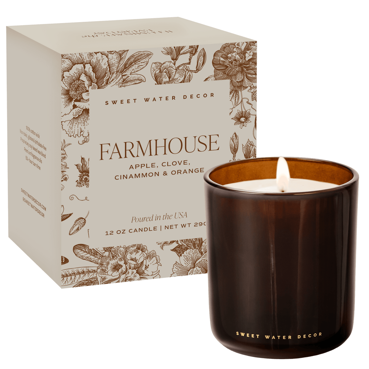 Bougie au soja style ferme - Pot en verre teinté ambré dans une boîte - 340 g
