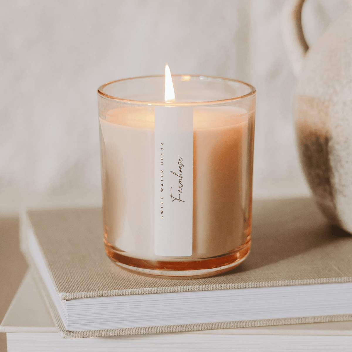 Candela di soia stile rustico - Vaso in vetro colorato - 340 g