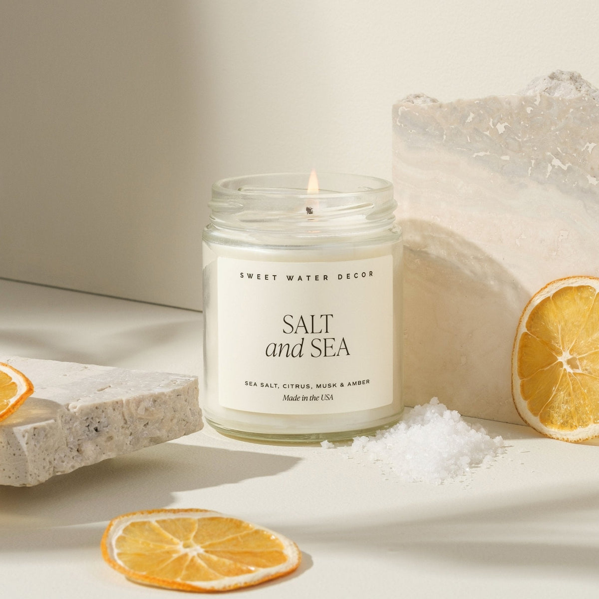 Bougie au sel et à la mer à la cire de soja – pot transparent – 9 oz