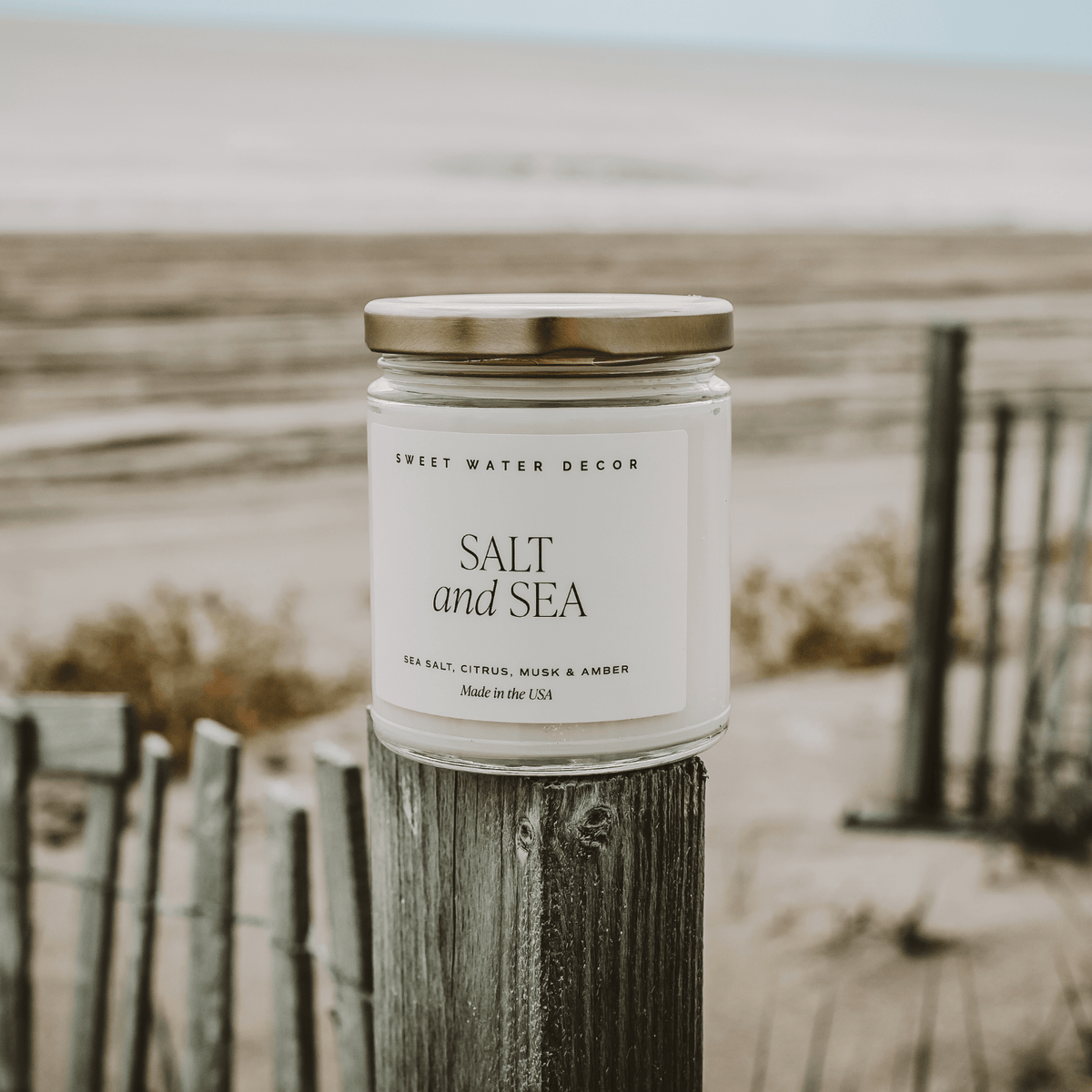 Bougie au sel et à la mer à la cire de soja – pot transparent – 9 oz