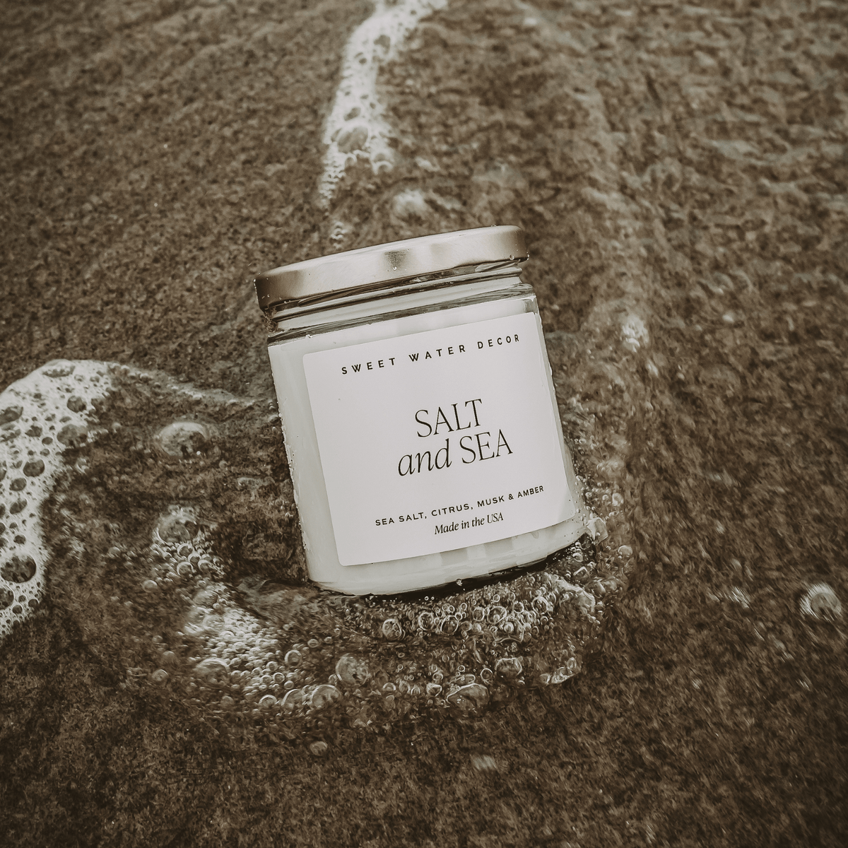 Bougie au sel et à la mer à la cire de soja – pot transparent – 9 oz