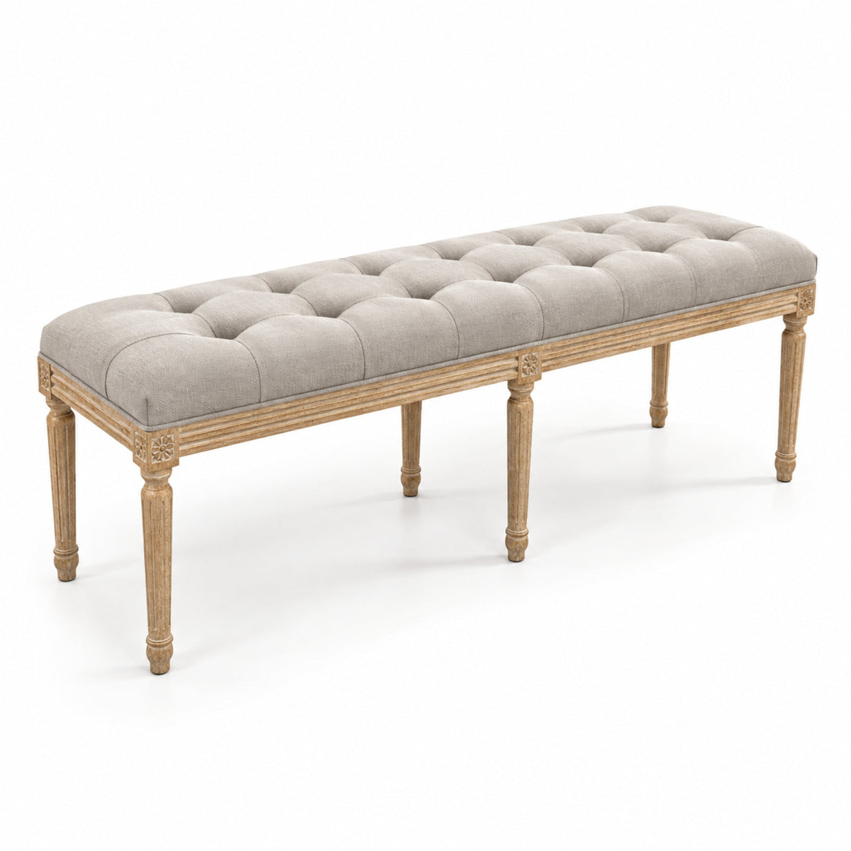 Louis Tufted Linen Oak Bench
