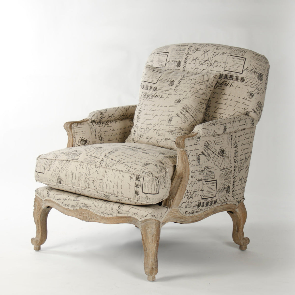 Paris Linen Club Chair with Oak Finish