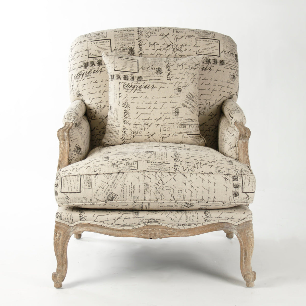 Paris Linen Club Chair with Oak Finish