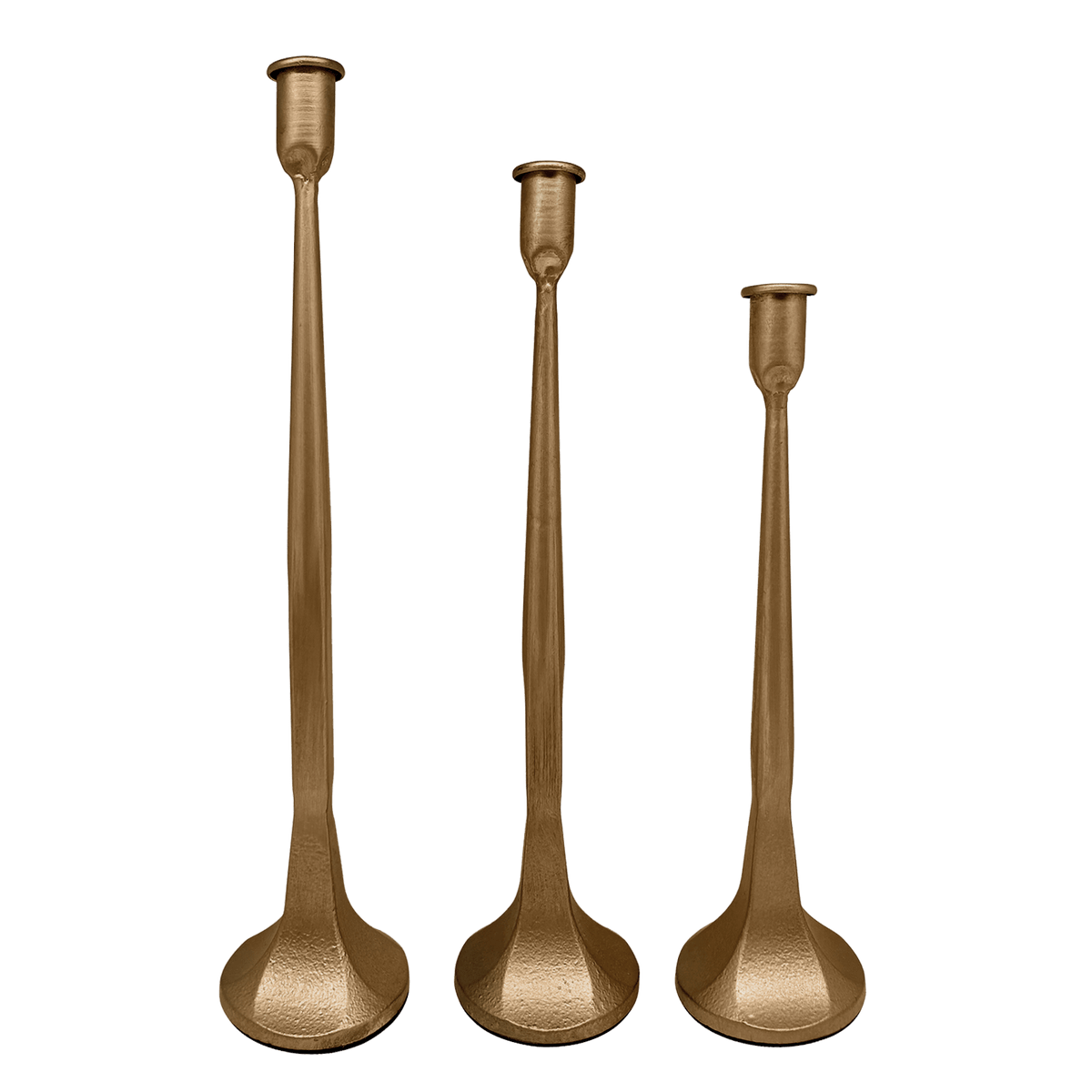 Bougeoirs coniques en fonte dorée
