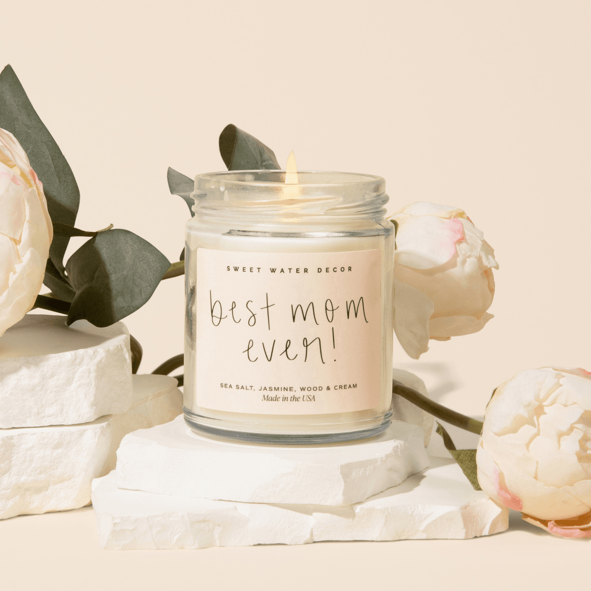 Candela in soia "Best Mom Ever!" - Barattolo trasparente - 9 oz (Spa Day)